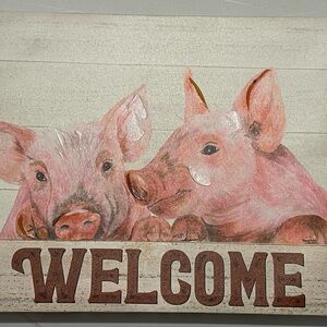 Charming Pink Pig Welcome Sign
